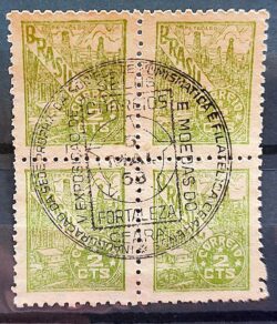 Selo Regular Cod RHM 461 Netinha Petroleo 2 cts Filigrana Q Fortaleza 1947 Quadra CBC CE