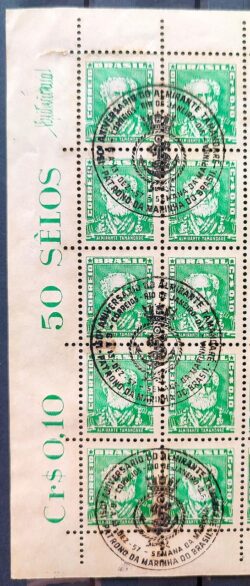 Selo Regular Cod RHM 491 Bisneta Almirante Tamandare Filigrana Q 1954 CBC RJ Vinheta Preco