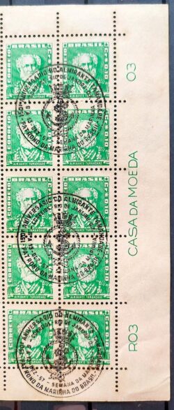 Selo Regular Cod RHM 491 Bisneta Almirante Tamandare Filigrana Q 1954 Folha CBC RJ Vinheta CMB