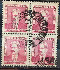 Selo Regular Cod RHM 492 Bisneta Oswaldo Cruz Saude 1954 Quadra Circulado 5