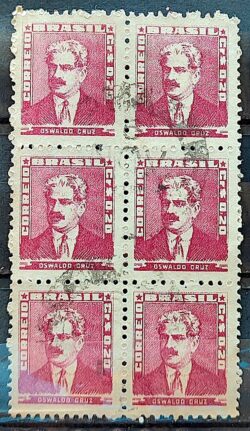 Selo Regular Cod RHM 492 Bisneta Oswaldo Cruz Saude 1954 Sextilha Circulado 1