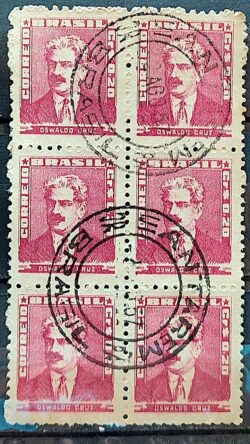 Selo Regular Cod RHM 492 Bisneta Oswaldo Cruz Saude 1954 Sextilha Circulado 2