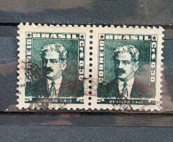 Selo Regular Cod RHM 493 Bisneta Oswaldo Cruz Saude 1954 Dupla Circulado 1