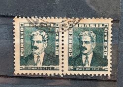 Selo Regular Cod RHM 493 Bisneta Oswaldo Cruz Saude 1954 Dupla Circulado 4