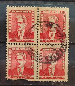 Selo Regular Cod RHM 494a Bisneta Oswaldo Cruz Saude 1954 Quadra Circulado 2