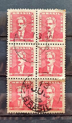 Selo Regular Cod RHM 494a Bisneta Oswaldo Cruz Saude 1954 Sextilha Circulado 1