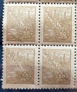 Selo Regular RHM 426A Netinha Petroleo 50 Reis Filigrana M 1942 Quadra 1