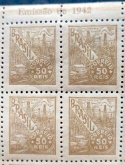 Selo Regular RHM 426A Netinha Petroleo 50 Reis Filigrana M 1942 Quadra Vinheta Emissao