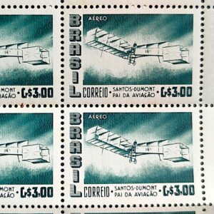 A 80 Selo Aereo Santos Dumont Aviao Aviacao 14 Bis 1956 Quadra Vinheta CMB