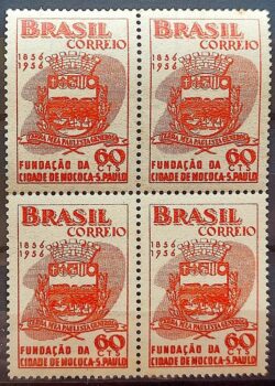 C 375 Selo Centenario da Cidade de Mococa SP Brasao 1956 Quadra