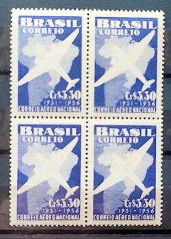 C 377 Selo Correio Aereo Nacional Aviao Mapa 1956 Quadra