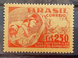 C 378 A Selo Centenario Bombeiros Seguranca Militar 1956 Papel Palha
