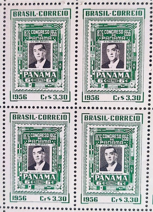 C 384 Selo Congresso de Panama Presidente Juscelino Kubitschek JK 1956 Quadra