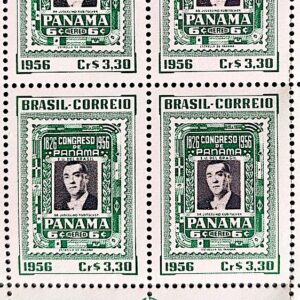 C 384 Selo Congresso de Panama Presidente Juscelino Kubitschek JK 1956 Quadra Vinheta CMB