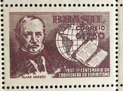 C 387 Selo Centenario da Codificacao do Espiritismo Religiao Mapa Allan Kardec 1957