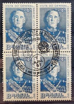 C 389 Selo Visita do Presidente Portugal General Craveiro Lopes Militar 1957 Quadra CBC RJ