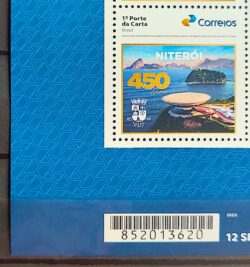 SI 13 Selo Institucional 450 Anos Niteroi Brasao Arquitetura Oscar Niemeyer 2023 Codigo de Barras