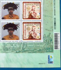 C 2254 Selo Personalizado Descobrimento do Brasil Indio Navio Nau Portugal 2000 Quadra Codigo de Barras
