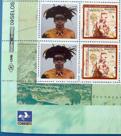 C 2254 Selo Personalizado Descobrimento do Brasil Indio Navio Nau Portugal 2000 Quadra Vinheta Correios
