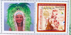C 2254 Selo Personalizado Descobrimento do Brasil Indio Navio Nau Portugal Mulher 2000