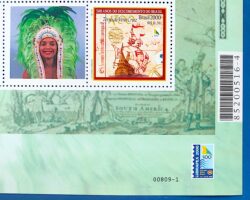 C 2254 Selo Personalizado Descobrimento do Brasil Indio Navio Nau Portugal Mulher 2000 Codigo de Barras