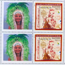 C 2254 Selo Personalizado Descobrimento do Brasil Indio Navio Nau Portugal Mulher 2000 Quadra