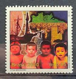 C 2258 Selo 500 Anos Descobrimento do Brasil 2000 Etnia Crianca Mapa Navio CLM