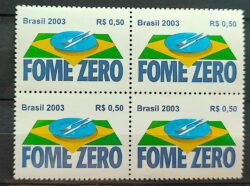 C 2538 Selo Fome Zero Economia Bandeira 2003 Quadra