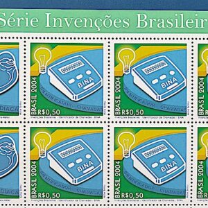C 2582 Selo Invencoes Brasileiras Cartao Telefonico Comunicacao 2004 Quadra Serie Completa Vinheta