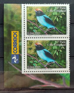 C 2596 Selo Despersonalizado Dançador Tangará Ave Fauna 2004 Dupla Vinheta Correios