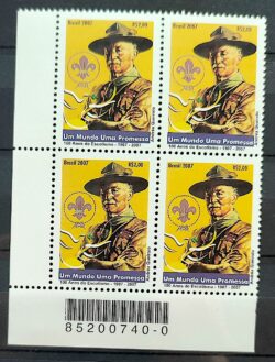 C 2689 Selo 100 Anos do Escotismo Baden Powell Escoteiro 2007 Quadra Codigo de Barras