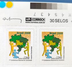 C 2729 Selo Conferencia Nacional da Juventude Mapa 2008 Dupla Vinheta Correios