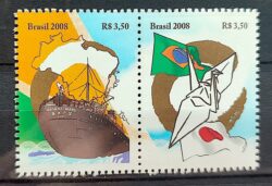 C 2752 Selo do Bloco Imigracao Japonesa Bandeira Japao Navio Mapa 2008