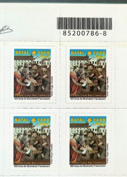 C 2768 Selo de Natal Religiao Franciscano 2008 Quadra Codigo de Barras