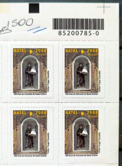 C 2769 Selo de Natal Religiao Franciscano Santo Antonio 2008 Quadra Codigo de Barras