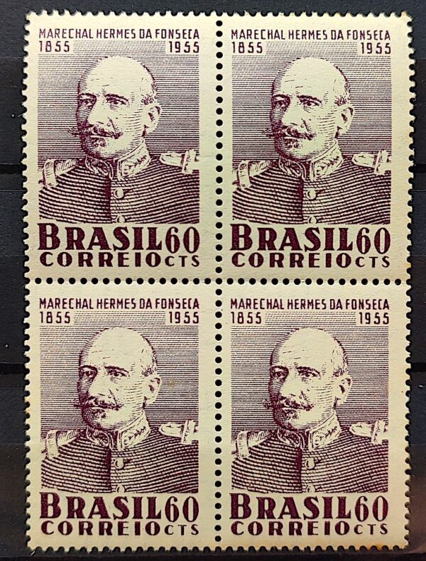 C 364 Selo Centenario Marechal Hermes da Fonseca Militar Presidente 1955 Quadra