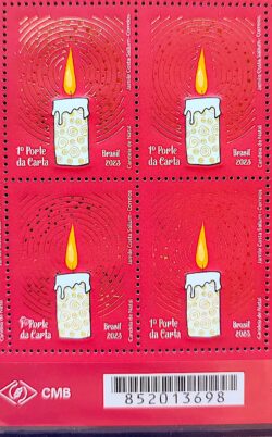 C 4135 Selo Candeia de Natal Vela Religiao 2023 Quadra Codigo de Barras