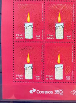 C 4135 Selo Candeia de Natal Vela Religiao 2023 Quadra Vinheta Correios