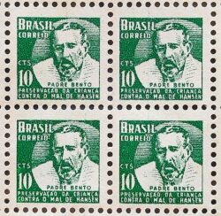 C 428 Selo Campanha Contra o Mal de Hansen Hanseniase Padre Bento Religiao Saude H6 1958 Sem Goma Quadra