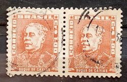 Selo Regular Cod RHM 498C Bisneta Duque de Caxias Militar 1955 Dupla Circulado 4