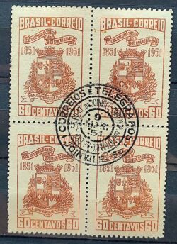 C 261 Selo Centenario de Joinville Santa Catarina Brasao 1951 Quadra CPD SC
