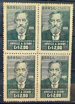 C 266 Selo Centenario Orville Adalbert Derby Geologia Ciencia 1951 Quadra