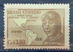 C 268 Selo Viagem Aerea Nova Iorque Rio de Janeiro Pinto Martins Mapa Aviao Aviacao 1951