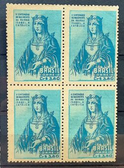 C 274 Selo 5 Centenario Rainha Isabel de Espanha Religiao 1952 Quadra 1