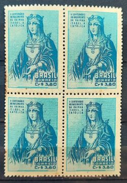 C 274 Selo 5 Centenario Rainha Isabel de Espanha Religiao 1952 Quadra 2