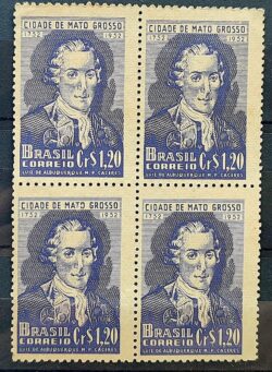 C 281 Selo Centenario Cidade de Mato Grosso Luís de Albuquerque 1952 Quadra