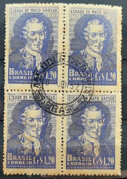 C 281 Selo Centenario Cidade de Mato Grosso Luís de Albuquerque 1952 Quadra CPD 2