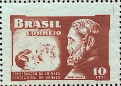 C 289 Selo Campanha Contra o Mal de Hansen Padre Damiao Religiao Saude H1 1952
