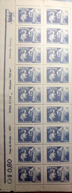C 290 Selo Rodolpho Bernardelli Escultura Arte 1952 Vinheta e 18 Selos