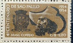 C 291 Selo 4 Centenario de Sao Paulo Brasao Chapeu 1953